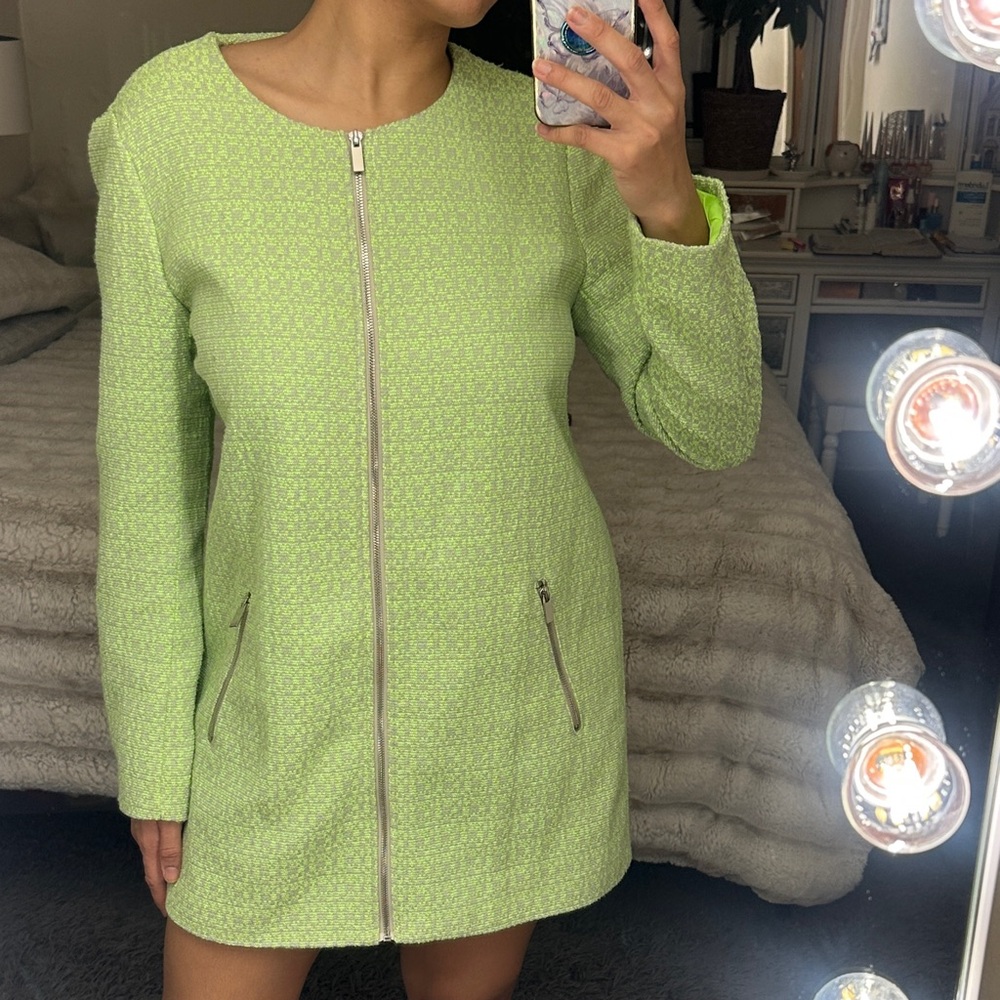 Elegant Lime and Gray Long Sleeve Duster Jacket size 14 used in great condition